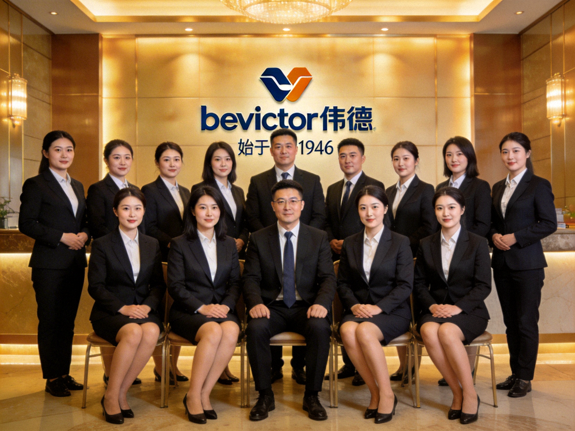 bevictor伟德团队合影，背景是品牌始于1946的标识，展现专业与传承